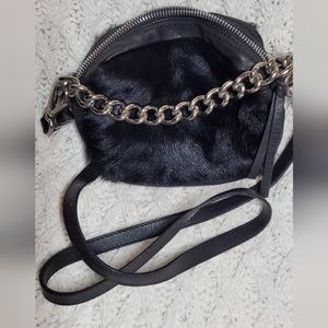 AGL SMALL CROSSBODY BLACK LEATHER AND FUR BAG